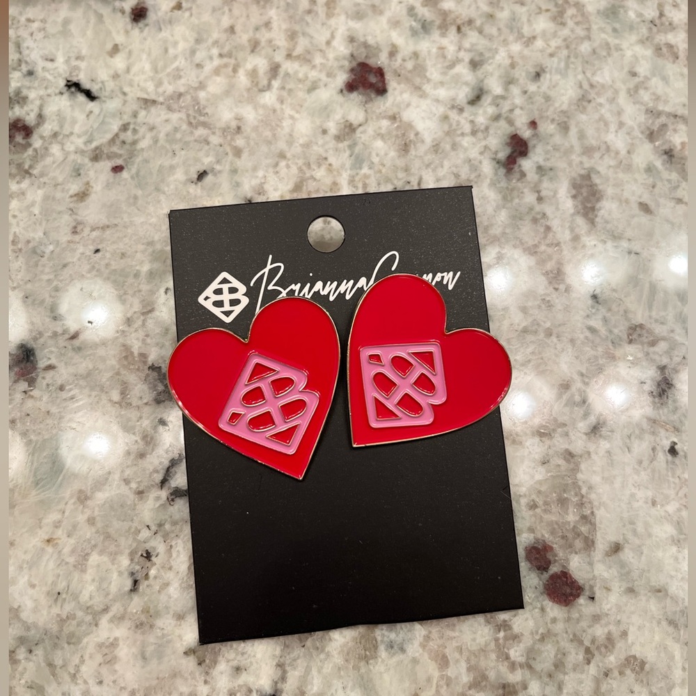 NWT Brianna Cannon Red and Pink Logo Heart Large Studs